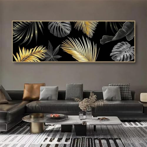 Affiches de feuilles de palmier en or noir KEBIA tableau moderne abstrait 60x180cm