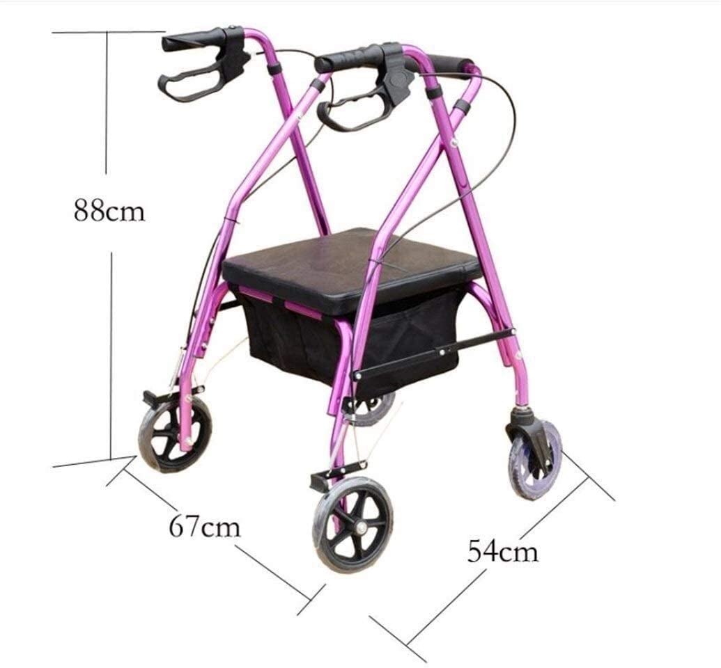 Andador plegable de 4 ruedas con asiento y cesta de la compra, ayuda de movilidad de aluminio ligero y carrito de compras para personas mayores