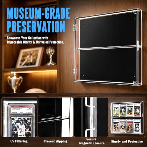 Image of 98% UV Protection Pro-Collector's Graded Sports Card Display Case for Football Baseball Basketball Hockey Comic Trading Cards (8 Cards Holder - Clear Acrylic)