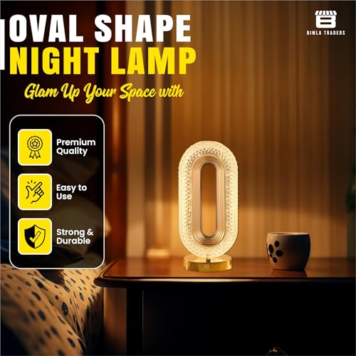 Image of CRAE Oval Crystal Desk Lamp-Touch Control Night Light with Stand, Bedside Lamp, Home Furnishing Decoration, Perfect for Gifts (Oval)