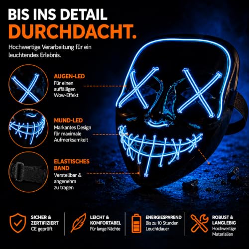 Costumed Halloween Maske Purge LED - Kostümmaske steuerbar für Halloween, Fasching & Karneval als Kostüm & Verkleidung für Herren & Damen (… – Ansicht 6