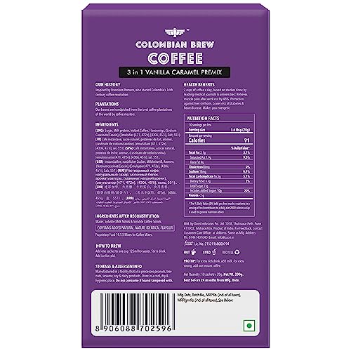 Image of Colombian Brew Vanilla Caramel Cafe Latte, Instant Coffee Powder Premix (3 in 1), 8 Sachets (Pack of 3)