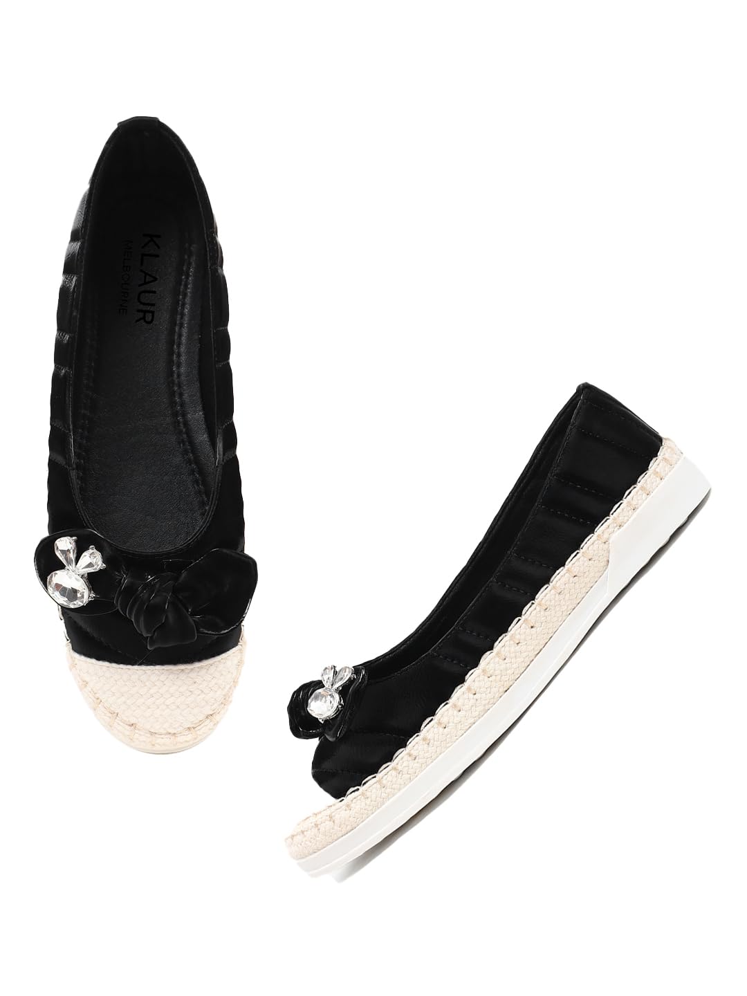 klaur melbourne Women’s Quilted Espadrille Slip-Ons – Casual Ballet Flat Sneakers with Crystal Bow Accent and Woven Toe Cap-picture-21