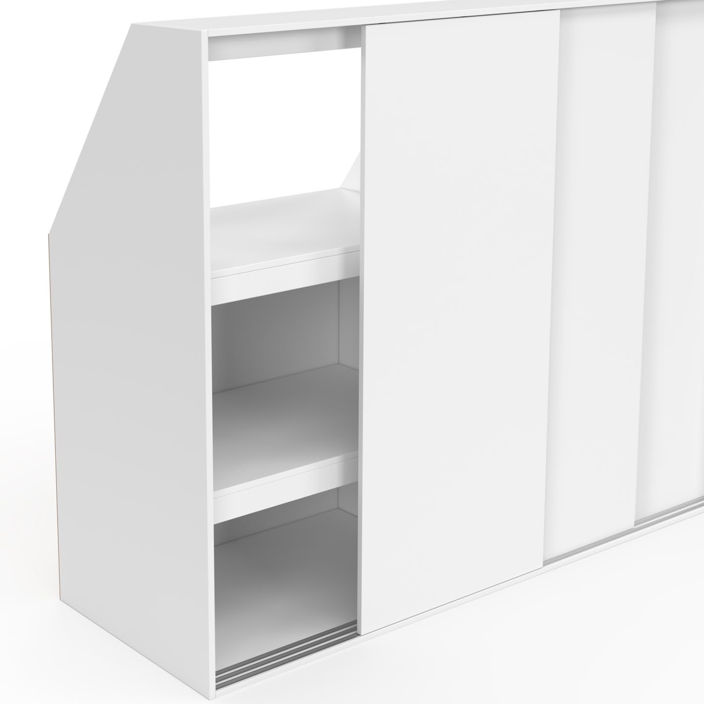 IDMarket - Armoire sous Pente 3 Portes coulissantes 3 Niveaux TOMI 130 x 50 x 70/110 cm Blanc