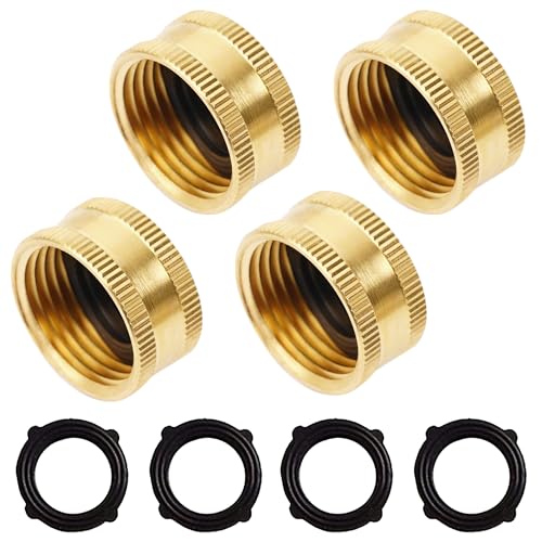 Hourleey Brass Garden Hose End Caps 4 Pack 3/4 Female End Cap Garden Hose End Caps with 4 Washers