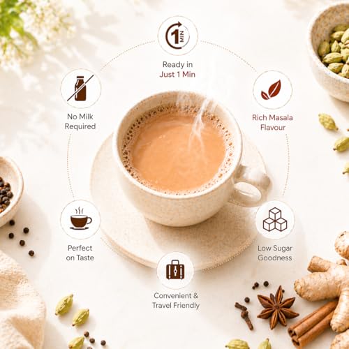 Image of Pansari Instant Tea Premix Masala Chai - Pansari Instant Masala Tea Powder | 15 Sachets x 14g | Desi Chai Premix | Just Add Hot Water | Ready in 1 Minute | Low Sugar | No Milk Required