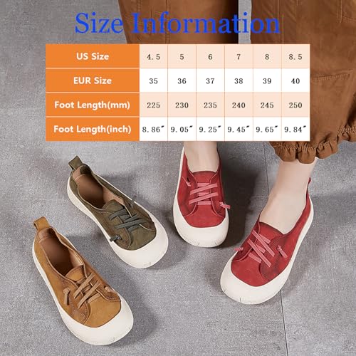Women's Genuine Leather Elastic Laces Fashion Sneaker Retro Anti-Collision Round Toe Low Top Soft Sole Walking Shoes Comfortable Lightweight Casual Running Sport Shoes2