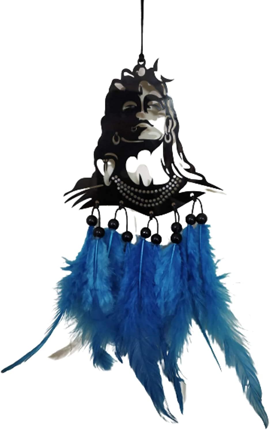 Wall Hanging, Car Front Mirror Hanger, car Rear View Jamar Mirror, Decorative Wall Hanging for Home, Temple Made with Acrylic Material Feathers (Mahadev Blue)