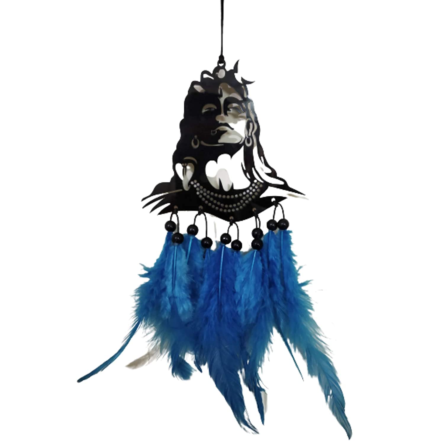 D&G ONLINE® Wall Hanging, Car Front Mirror Hanger, car Rear View Jamar Mirror, Decorative Wall Hanging for Home, Temple Made with Acrylic Material Feathers (Mahadev Blue)