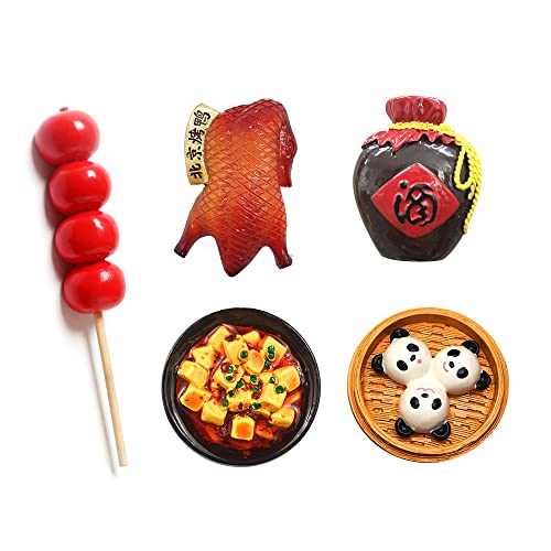 Robert Louise 5 Pcs Chinese Food Refrigerator Magnets,Chinese Mabo Tofu, Sugar-Coated haws, Peking Duck Kitchen Decoration,Chinese Snacks Fridge Magnets Whiteboards Magnets
