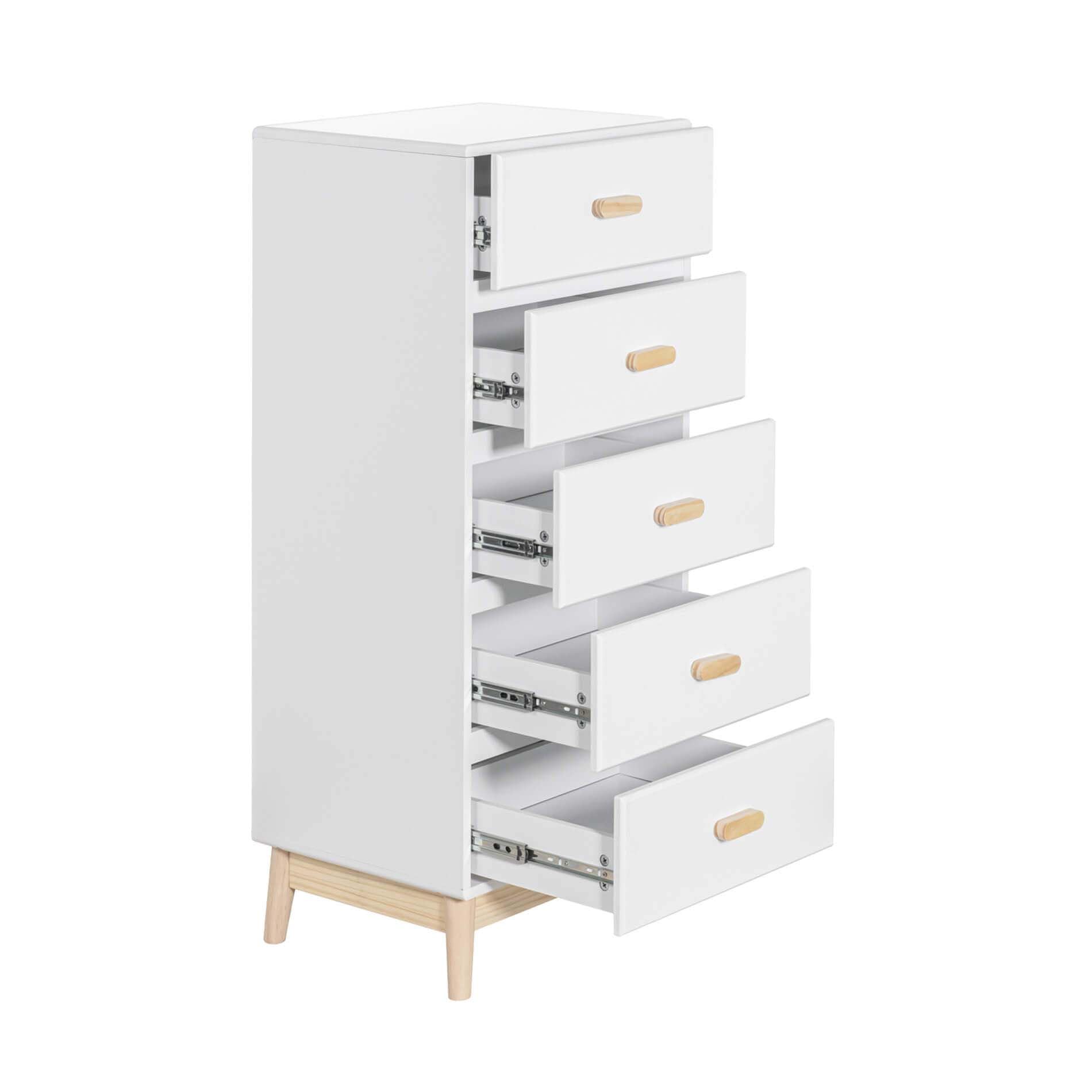 Rebecca Mobili Cassettiera per Cameretta, Cassettiera per Bambini, Bianco Marrone, MDF Pino, con 5 Cassetti, con Sistema Anti Ribaltamento - Misure HxLxP: 115 x 50 x 40 cm - Art. RE6980