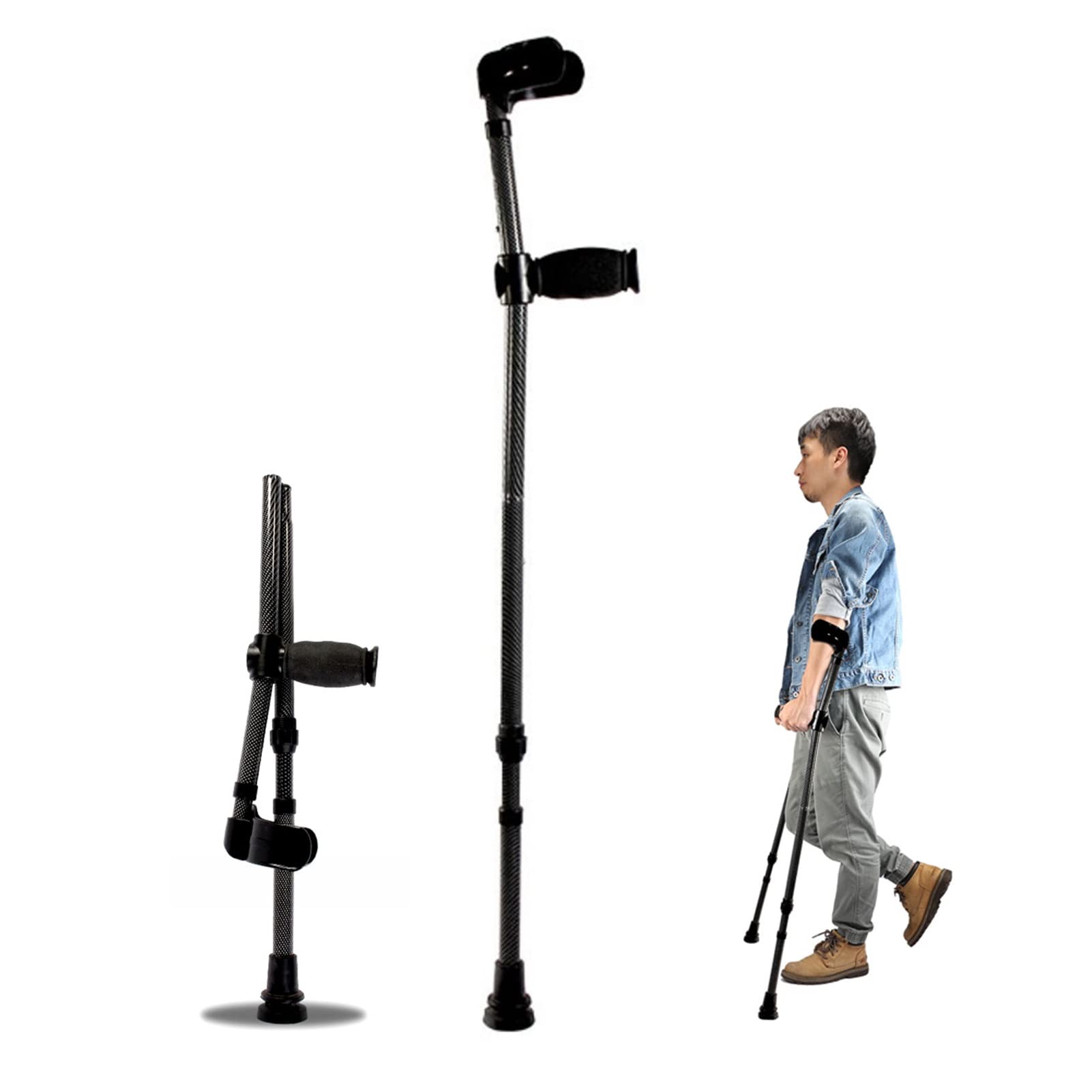 Muletas Plegables Adulto, Muletas Ortopédicas con Mango de Goma y Punta Antideslizante, 1 Unidad, Negro