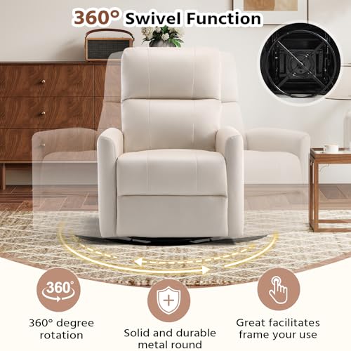 Image of HAOMARKETS Swivel Rocker Recliner Chair Set of 2, Manual Fabric Glider Rocking Recliners for Adults, 360 Swivel Nursery Reclining Sofa with Padded Backrest for Living Room, White