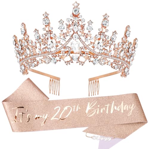 Decoraciones de cumpleaños 20 para mujer con adornos de feliz cumpleaños y tiara brillante