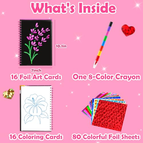 Image of FUNNYB&G Foil Art Craft Kit for Girls 4-10 Years Old: Mess-Free & No-Glue, Create 16 Sparkly Flower Pictures - Perfect Travel Toy & Birthday Gift for Kids(Flower)
