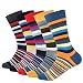 Men's 5-pair Funky Striped Pattern Colorful Cotton Dress Crew Socks For Business Casual