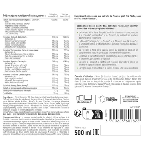 STC NUTRITION - Drainaxyl 500-4 actions : Brûle-graisses, Digestion ventre plat, Circulation jambes légères, Drainant, Détoxifiant - 23 Extraits de plantes dont Elim'Real® - Goût thé pêche - 500ml – vue 2