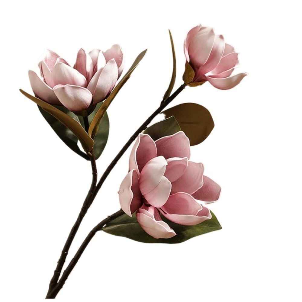 WLH Alexanders 3Pcs Artificial Magnolia Flowers Magnolia Stem Flower Faux Wedding Flower Bouquet Vase Floral Arrangement faux flower(Lila)