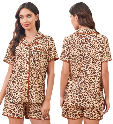 Image of SWOMOG Womens Button Down Pajamas Set Short Sleeve Sleepwear Bride Soft Pj Lounge Sets XS-3XL