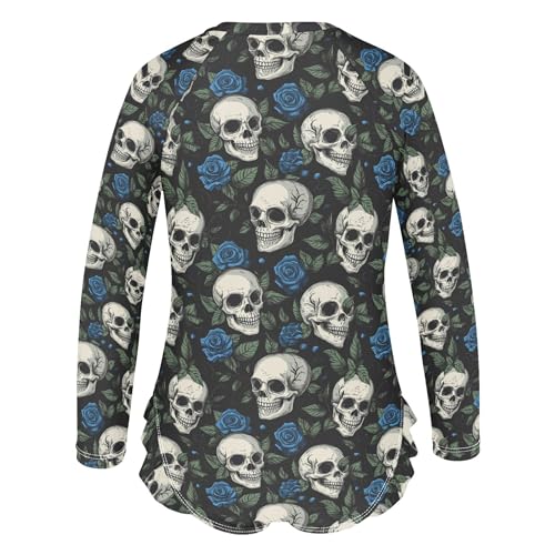 Skull Flower Girls Long Sleeve Rashguard Swimsuit UV Protection One-Piece Swimwear Bathing Suit B04044623