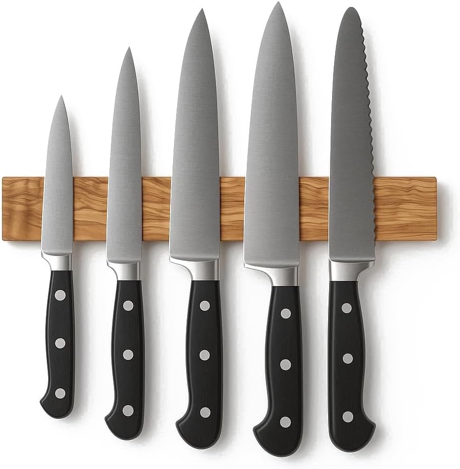 Natural Olive Wood Magnetic Knife Strip view 2