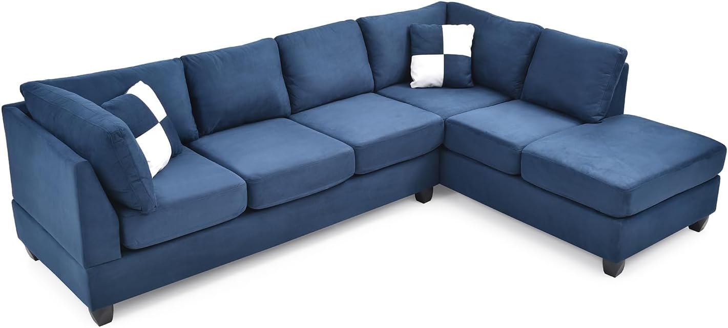 Modern Style L-Shape 3 Seat Microfiber Fabric Sectional Sofa (Without Ottoman),Navy Blue