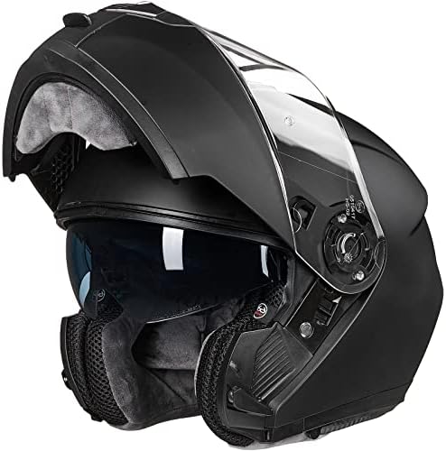 ILM Adult Motorcycle Modular Full Face Helmet Flip up Dual Visor DOT Approved Model 159(Matte Black,Large)