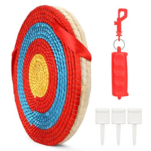 Blanco de Tiro con Arco, Blanco de Arco de Paja Hecho a Mano de 3 Capas de 5 cm de Espesor Utilizado para Ballesta de Adultos o Trampa de Balas,con Clavos fijos y Extractor de Flechas Cover