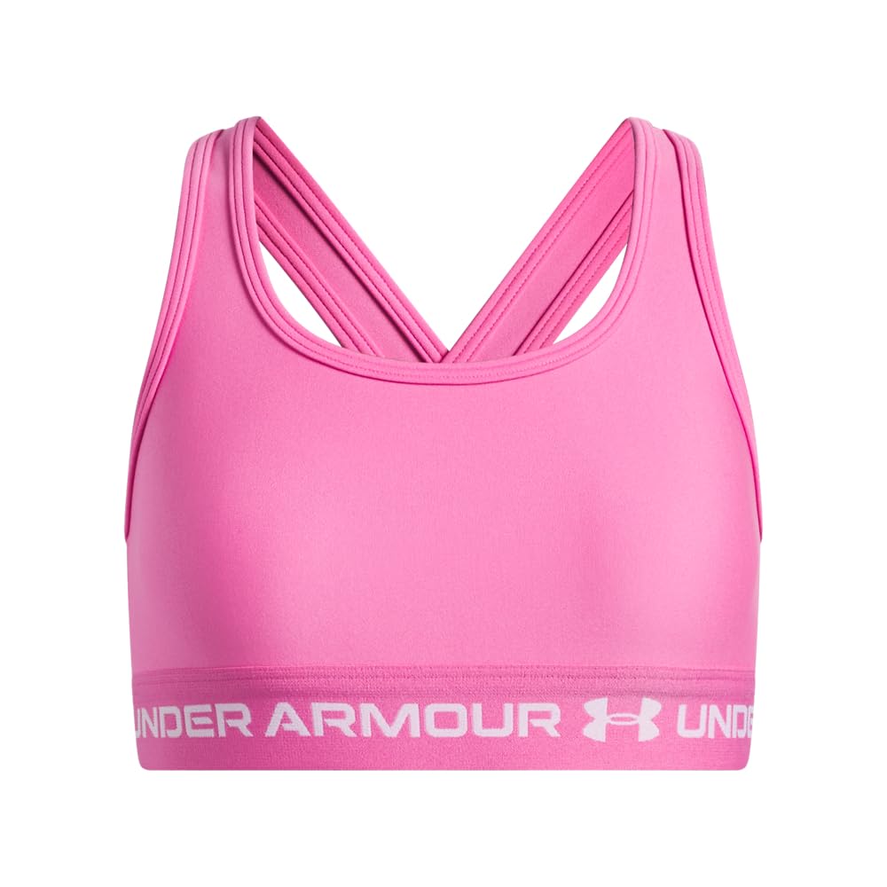 Under Armour Girls' Crossback Mid-Impact Sports Bra, 637 Pink, YMD