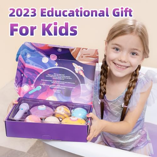 Galaxy-Bath-Bombs-for-Kids-with-Surprise-Inside-6-Organic-Bath-Bombs-with-4-Educational-Projection-Disks-1-Projector-Flashlight-Gentle-and-Kids-Friendly-Bubble-Bath-Fizzy-for-Birthday-Christmas