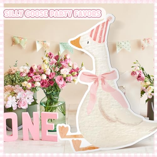 Image of Croblissful One Silly Goose Party Decorations 1st Birthday Backdrop Duck Animal Background Prop for Birthday Baby Shower Party Supplies (Pink,Goose)