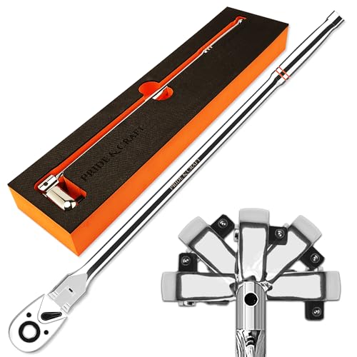 PRIDE&CRAFT 3/8 Drive Extra Long Flex Head Ratchet 72-Tooth 17.9 Inch Long Socket Wrench Quick Release Reversible Design Swivel Head Ratchet Chrome Alloy Made EVA Organizer