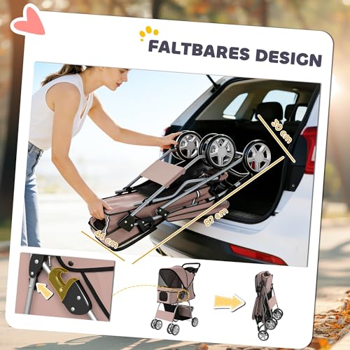 PawHut Hundewagen Hundebuggy Pet Hunde Buggy Stroller Jogger Anhänger Kaffeebraun