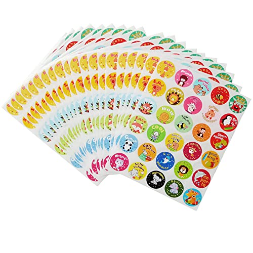 600 Stück Motivationsaufkleber Kinder Lehrer Belohnung Aufkleber Deutsch mit 30 Motive Belohnungsaufkleber Deutsch Lehrerbedarf Belohnungssticker Sticker Belobigung Schüler Reward Sticker Kinder