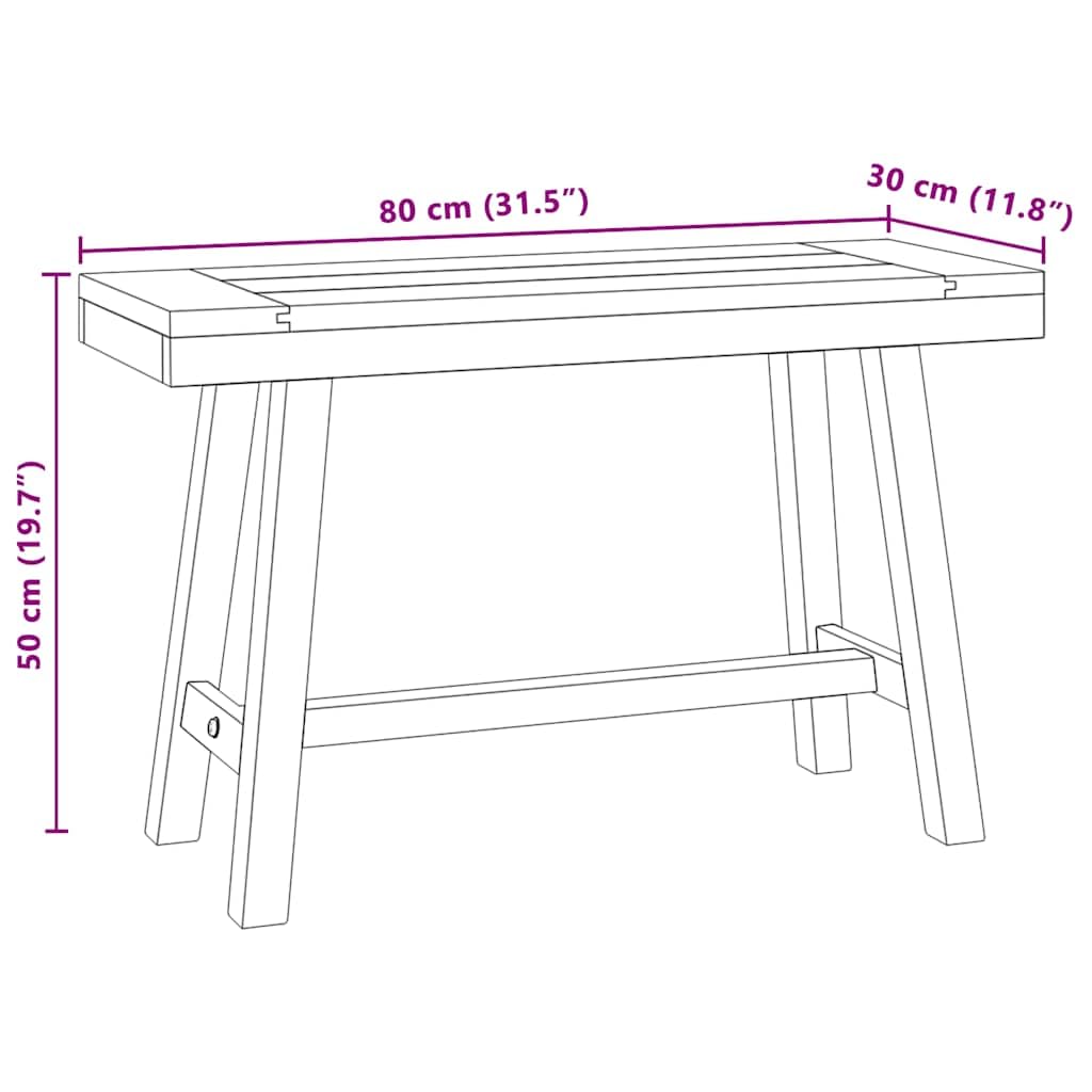 Ławka 80 cm, lite drewno tekowe z lakierowanym na czarno metalowym stelażem, ławka do siedzenia do jadalni, kuchni, korytarza, solidne drewniane wzornictwo w stylu wiejskim, zajmuje mało