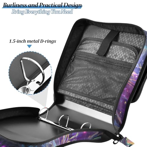Image of Black Wolf Purple Eyes Galaxy Zipper Binder Bag 3 Ring Binder with Shoulder Strap Zip Up 500 Sheets Capacity Multi Pockets for School Office Supplies