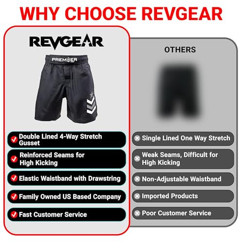 Revgear Meninos Shorts De Mma E Boxe Juvenil, Equipamento Muay Thai Kickboxing, Cós Elástico, Costur