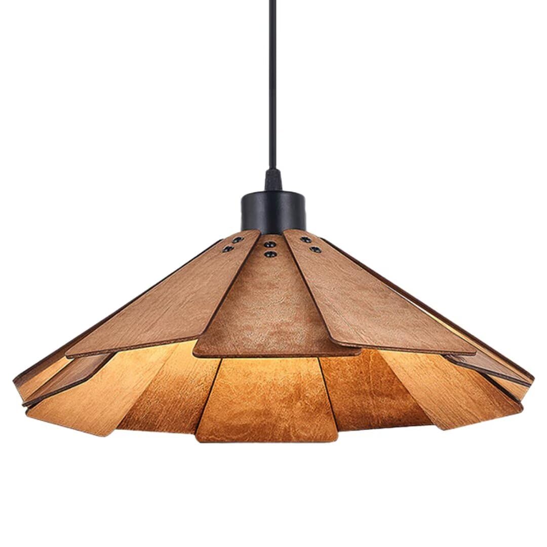 GUANSHAN Retro Wooden Pendent Light Japanese Wabi-sabi Style Ceiling Light Walnut Color Straw Hat Lampshade Pendent Lamp Ceiling Lamp Ceiling Lighting Fixture for Bar, Living Room