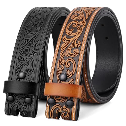 Image of BELTROAD 2 Pack Western Leather Belt Strap for Men Women Cowboy Cowgirl Leather Mens Belts for Jeans Gift Belt without Buckle