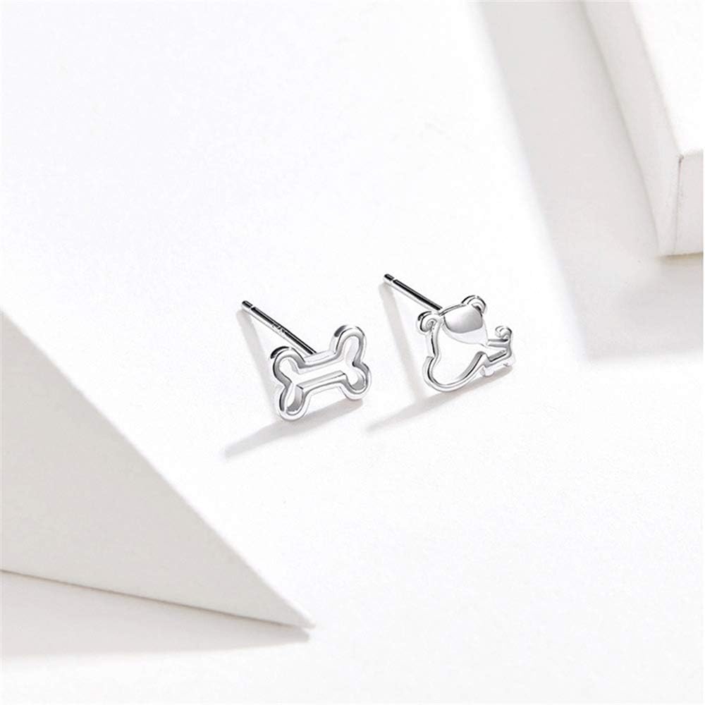 Tiny Small Dog Bone Stud Earrings for Women 925 Sterling Silver Asymmetrical Cute Pupppy Animal Cartilage Tragus Post Hypoallergenic Pet Lover - Image 6