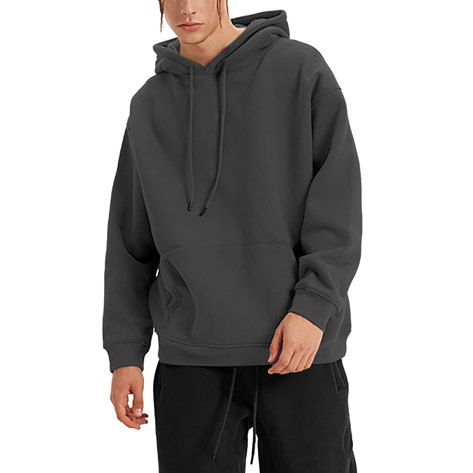 Felpa con cappuccio da uomo, taglie grandi, in pile, per escursionismo, oversize, con coulisse, in cotone, stile urbano, per il tempo libero, stile hip hop, per il fitness