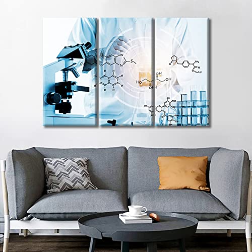 Image of TUMOVO 3 Panel Home Decor Medical Wall Decor for Living Room Laboratory Research Concept Artwork Wall Decor for Bedroom Posters and Prints Framed Ready to Hang (36 inch Wx24 H)