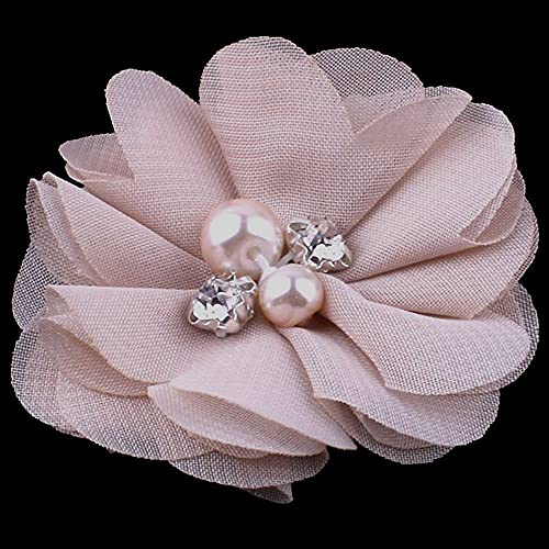Huralona 20Pcs Chiffon Flowers Rhinestone Beads 2" For Sewing Craft Projects Wedding Party Decoration Embellishments Diy Headbands Girl Accessories No Clips (Khaki) #TOP10