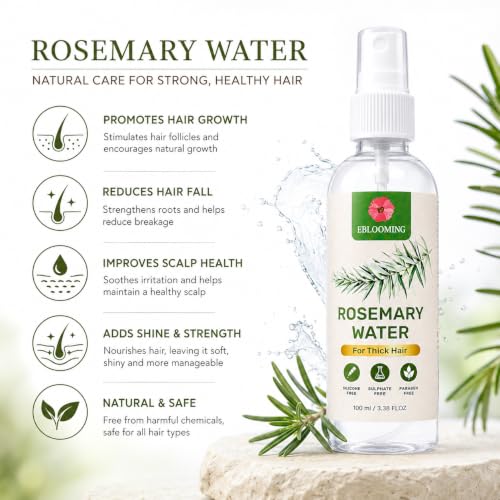 Image of Steam Distilled Rosemary Water Spray for Hair | Pure Rosemary Hair Mist | Alcohol Free, Sulphate Free & Paraben Free | Daily Leave-In Scalp Spray for Healthy Looking Hair | Men & Women | 100 ml