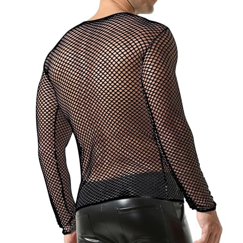 QiaTi Men's Fishnet Shirt Mens Fishnet Top Mesh Transparent Long Sleeve Muscle T-Shirt Net Undershirt Top for Men2