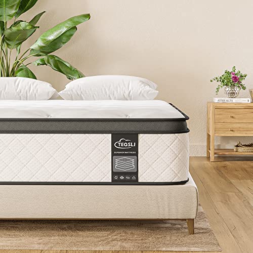TeQsli 6FT Super King Mattress 10 Inch Gel Memory Foam Pocket Sprung Hybrid Medium Firm Back Pain & Pressure Relief - Edge Support & OEKO-TEX Certified 180x200x25cm