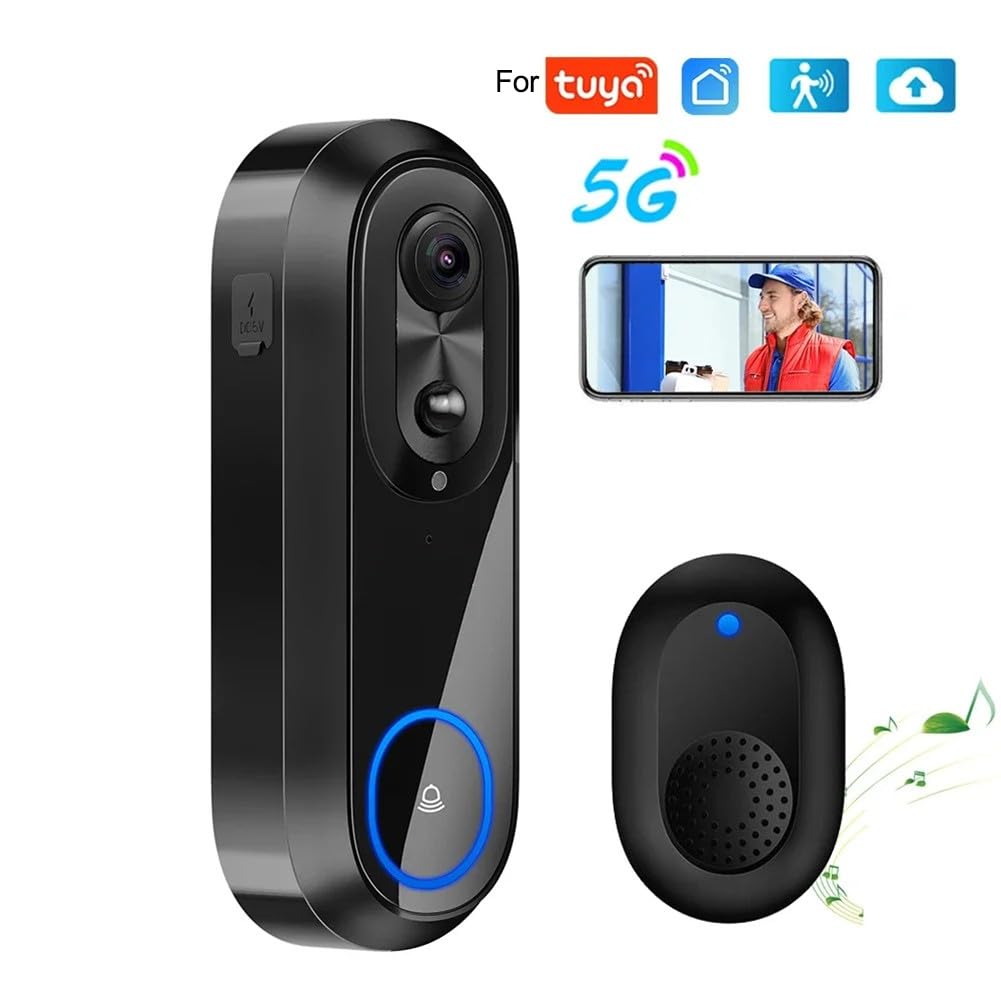 Timbre inalámbrico de video HD 1080P, IP65, seguridad para exteriores con aplicación Tuya de audio bidireccional, instalación, color negro