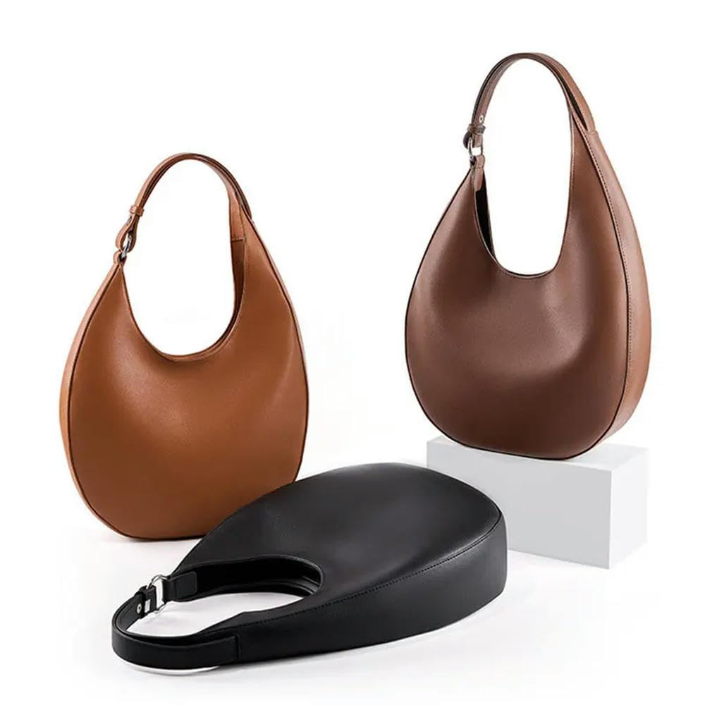 ZBDZSW Bolsos de Mano de Cuero Genuino Bolso de Hombro de diseñador de Lujo de Moda para Mujer Bolsos de Mano de Media Luna de Gran Capacidad de Piel de Vaca de Calidad 2516-Coffee