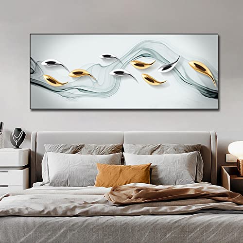 Impressions sur toile poisson rouge art affiches KEBIA ruban or tableau mural maison 60x180cm