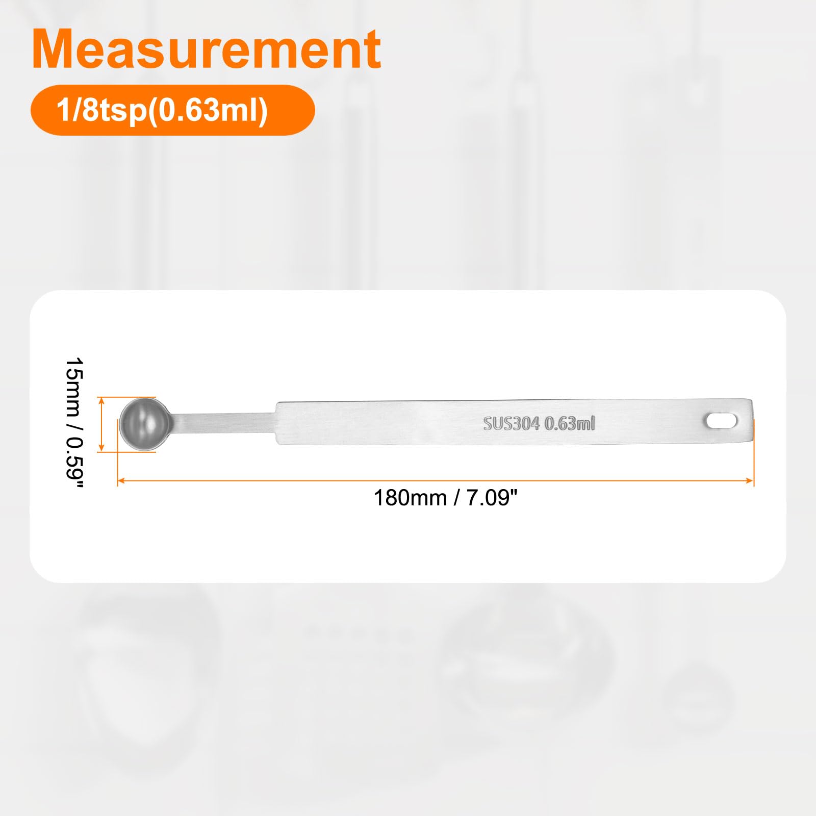 HARFINGTON Cuchara medidora individual de 1/8 cucharadita (0,63 ml), cucharadita/cucharada de acero inoxidable 304, cuchara medidora cuadrada pequeña, cuchara medidora de mango largo